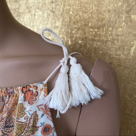 Zara boho tan blue print chiffon maxi dress Size S - Picture 14 of 15